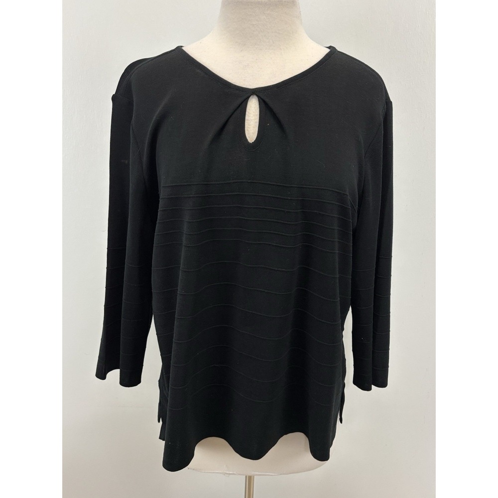 Ming Wang Pullover Sweater Women's XL Black Keyhole Fine Knit Classic Minimalist